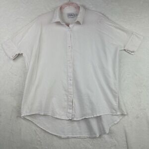 SNDYS Everyday Short Sleeve Button Up Top Blouse Linen Cotton White Small Size 2